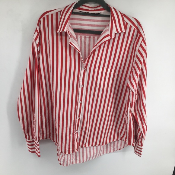 Zara Tops - Zara Red & White Striped Shirt NWOT
